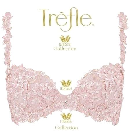 特価ワコール/Trefleトレフル/スワロフスキー/ジャスミン花刺繍エンブロイダリーケミカルレース最高級ブラジャーC70/ミスティピンクBBF422