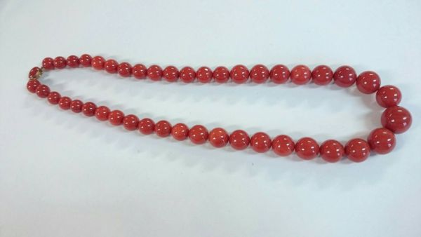 2540　サンゴ　珊瑚　ネックレス　10㎜～17㎜　約117g　18ｋ刻印　中古_1
