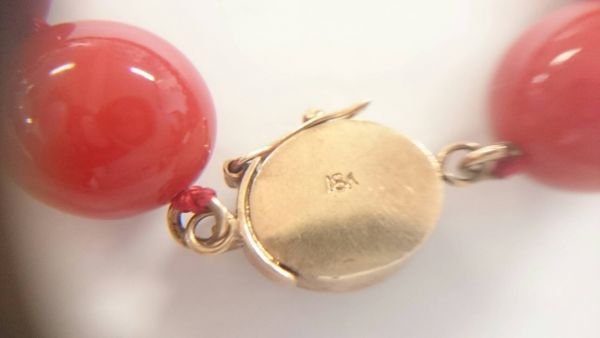 2540　サンゴ　珊瑚　ネックレス　10㎜～17㎜　約117g　18ｋ刻印　中古_2