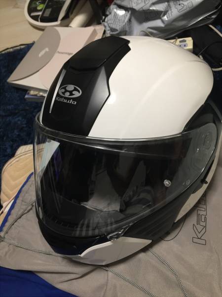 【美品】OGK kabuto Kazami ホワイトメタリック/ブラック システムヘルメット サイズ:XL 61-62cm