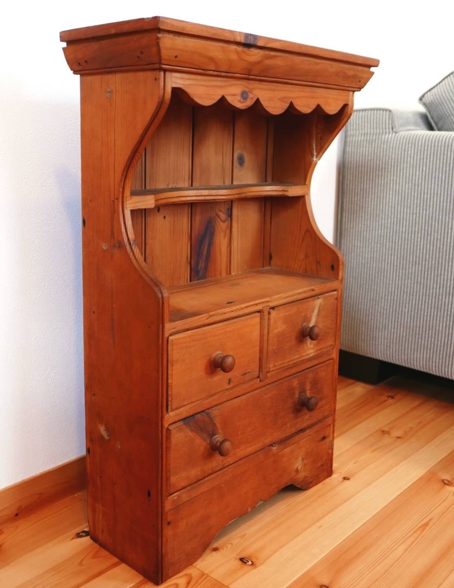 【英国製アンティーク】　パイン材の壁掛け棚