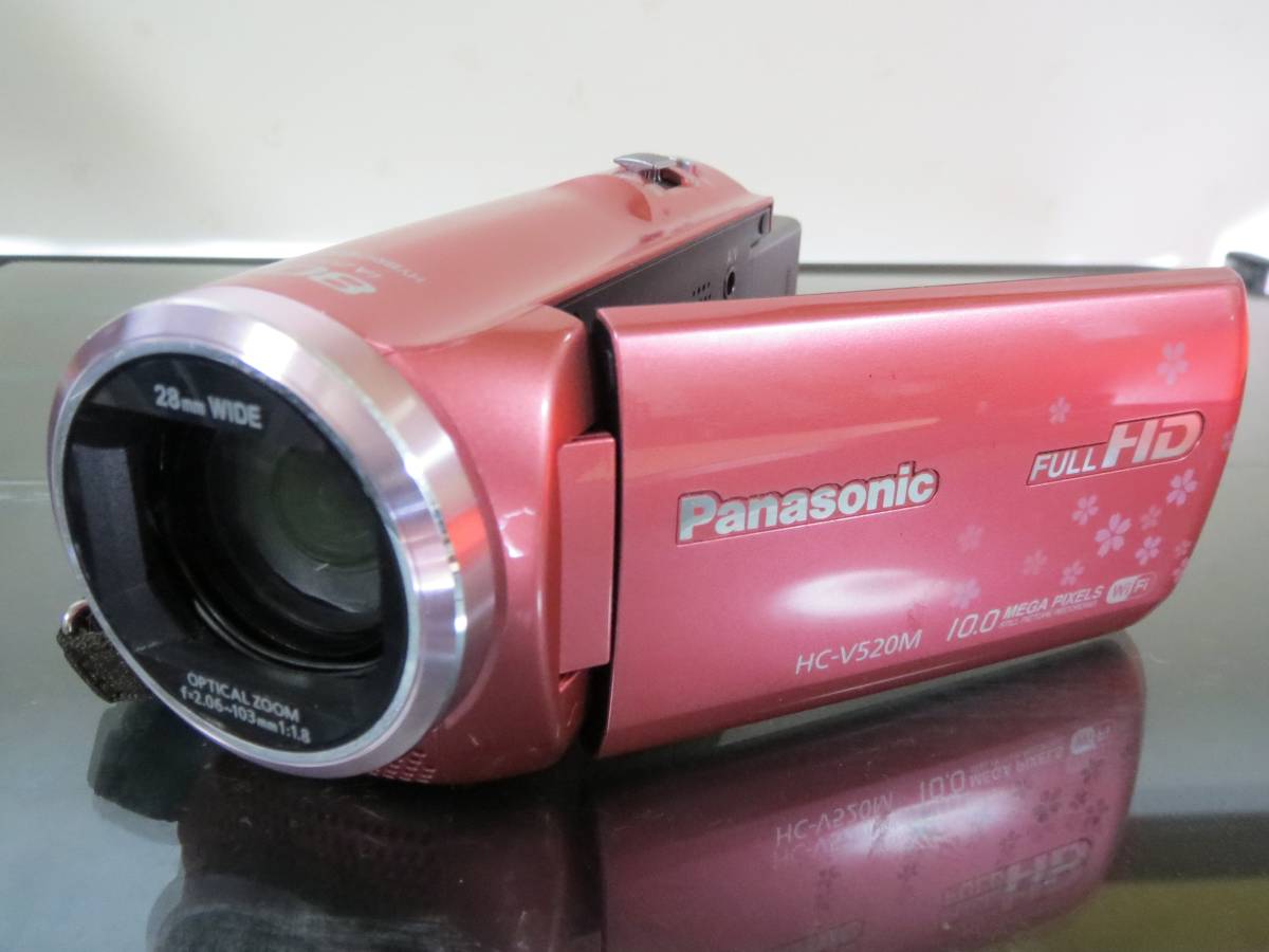 1円～パナソニック PANASONIC フルHD　Wi-Fi HC-V520M　ピンク 完動美品　予備バッテリー付
