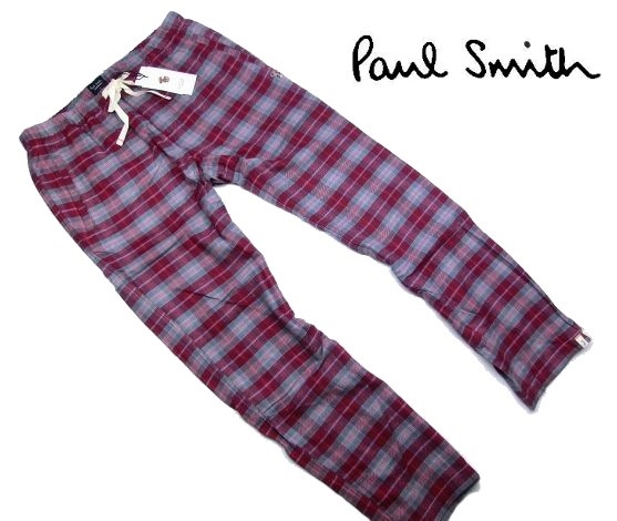 J074新品▼秋冬 ポールスミス Paul Smith フランネル ロングパンツ デザインパンツ 先染ネル チェック柄 赤系 L