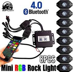 ☆RGB LED 【ROCK LIGHT】ストロボ 防水 Bluetooth 音楽同期 8個☆ナイトロ ラム トラック ユーコン デナリ シエラ タンドラ セコイア