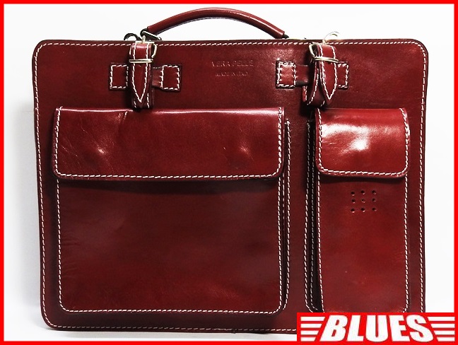 即決★イタリア製 VERA PELLE★レザービジネスバッグ ベラペレ 赤 レッド 本革 本皮 メンズ レディース ブリーフケース ショルダーバッグ