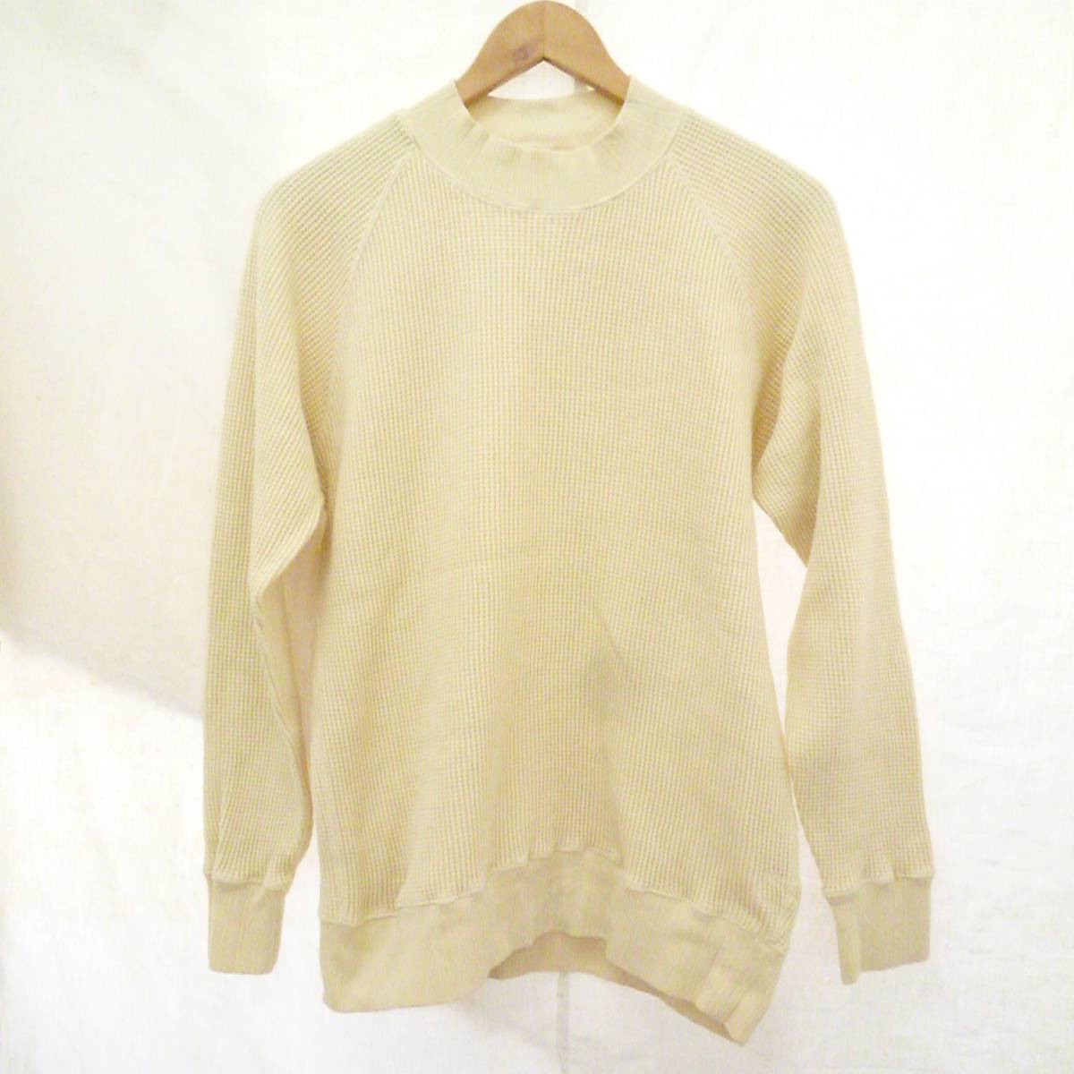 ヘルスニット healthknit ヘビーワッフル サーマル 生成り ナチュラル ハイネック 長袖 Tシャツ Mサイズ モックネック