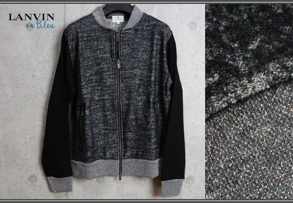 新品ランバン オン ブルー最高級 秋冬 起毛ウール混ラメ ニット ブルゾン48L黒灰 定価3.1万円LANVIN en Bleu