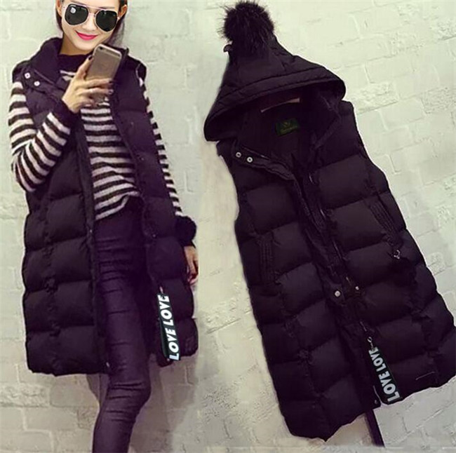 今季人気！フード付き★ロング　ダウンベスト（Mサイズ）