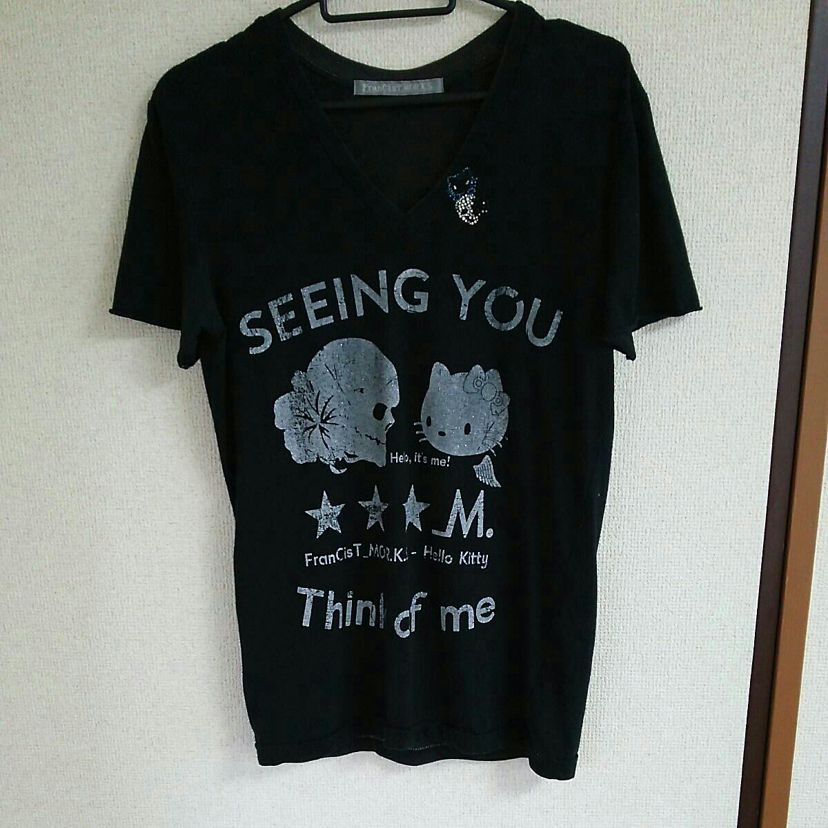 ☆フランシストモークス キティコラボVネック半袖黒Tシャツ サイズ1☆