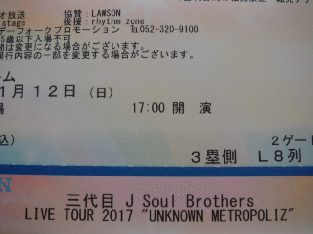三代目J Soul Brothers 11/12(日)ナゴヤドーム スタンド8列2枚