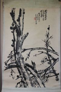 呉昌碩　拍売会購入 蘭花 中国古画 肉筆保証 掛軸　唐物E5