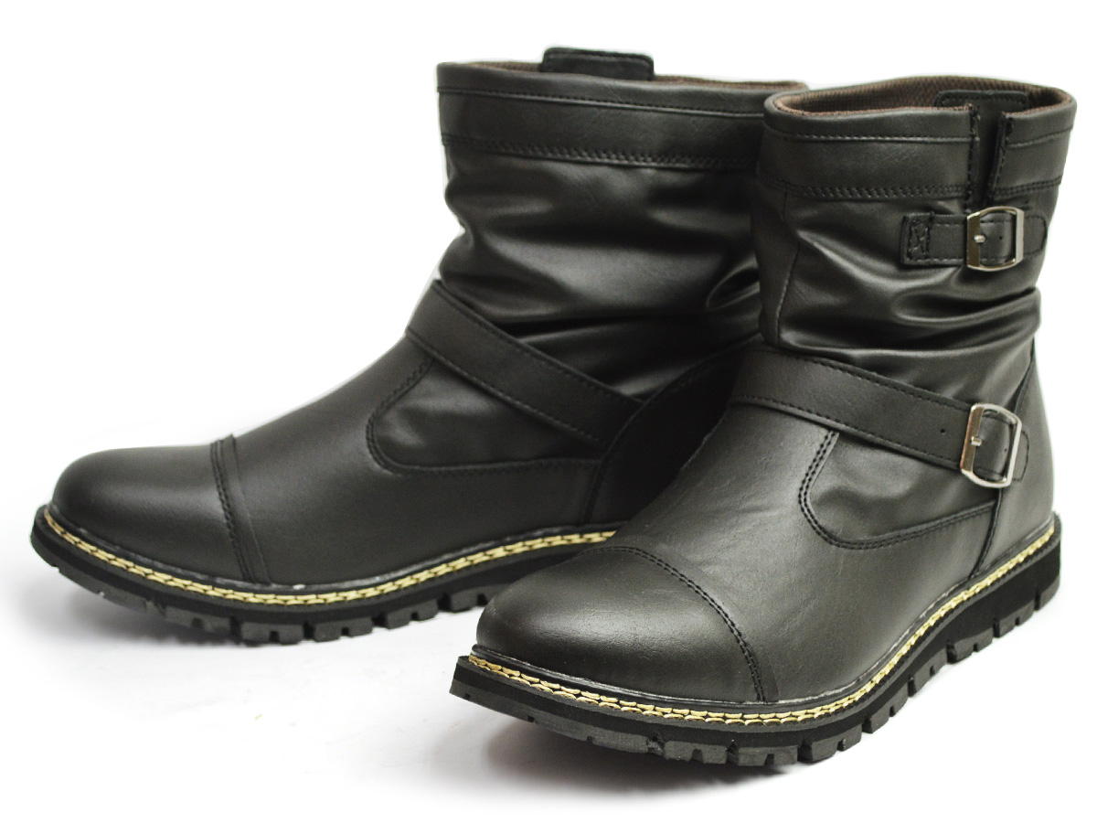 新品■28cm 防水 ドレープブーツ EDWIN ヴィンテージ エンジニアブーツ 軽量 レインブーツ スノーブーツ 防寒 防滑 ベルト バックル 男