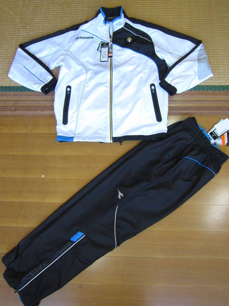 ラスト 新品◆ディアドラDIADORA ウォームアップ ジャケット ウェア & ロング パンツ M 白黒青 ￥22464 検/ 硬式テニス ラケット Lシューズ