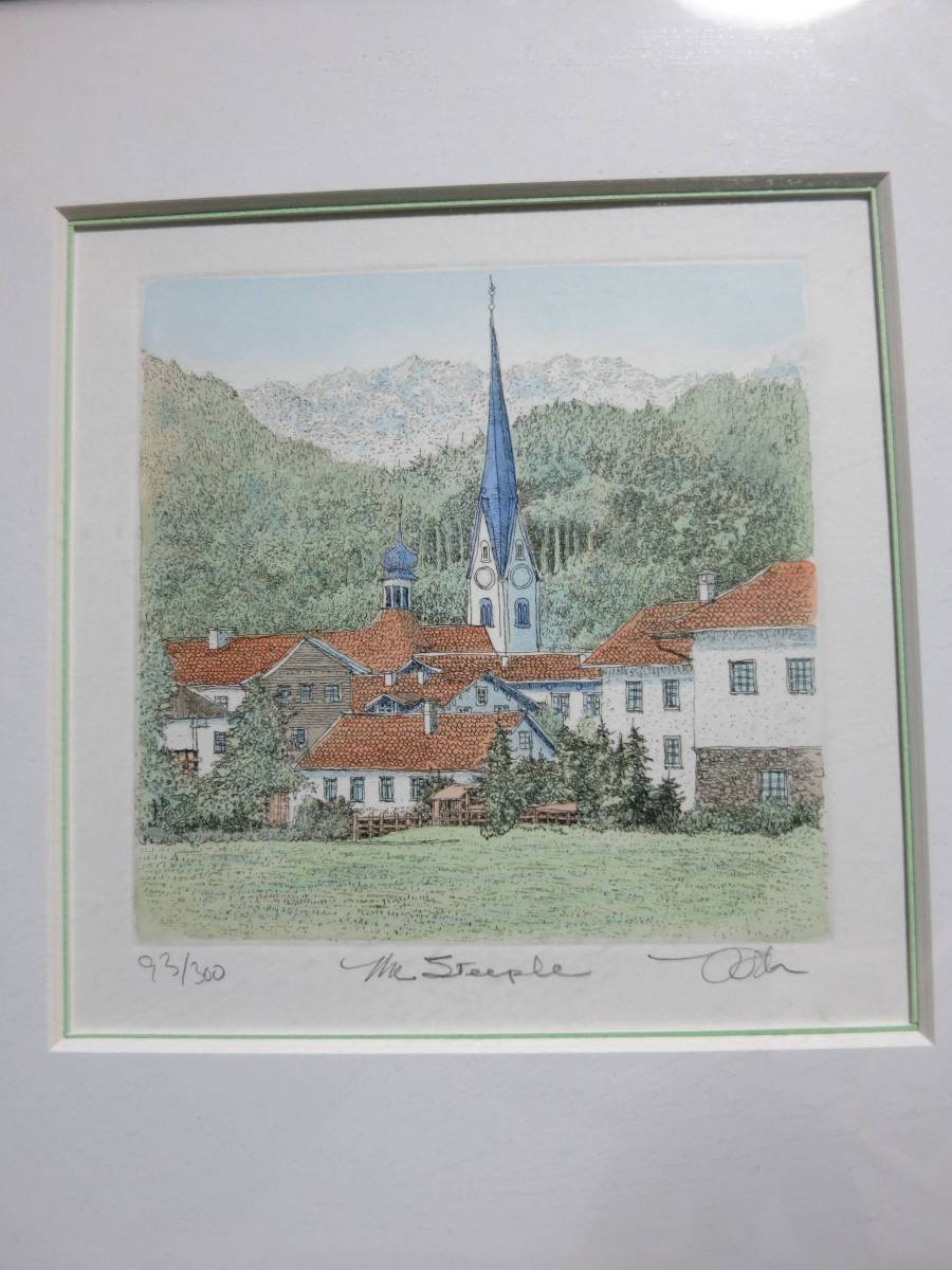 織田義郎 版画 ハリストス教会 風景画 北海道 函館 ☆ 銅版画