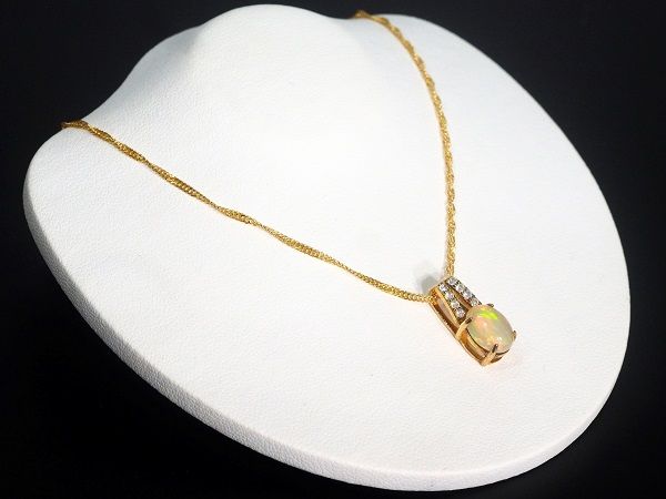 ［2.0ｃｔオパール使用］ 天然 オパール ダイヤモンド ネックレス 18KYG ［№126］ 刻印有-3