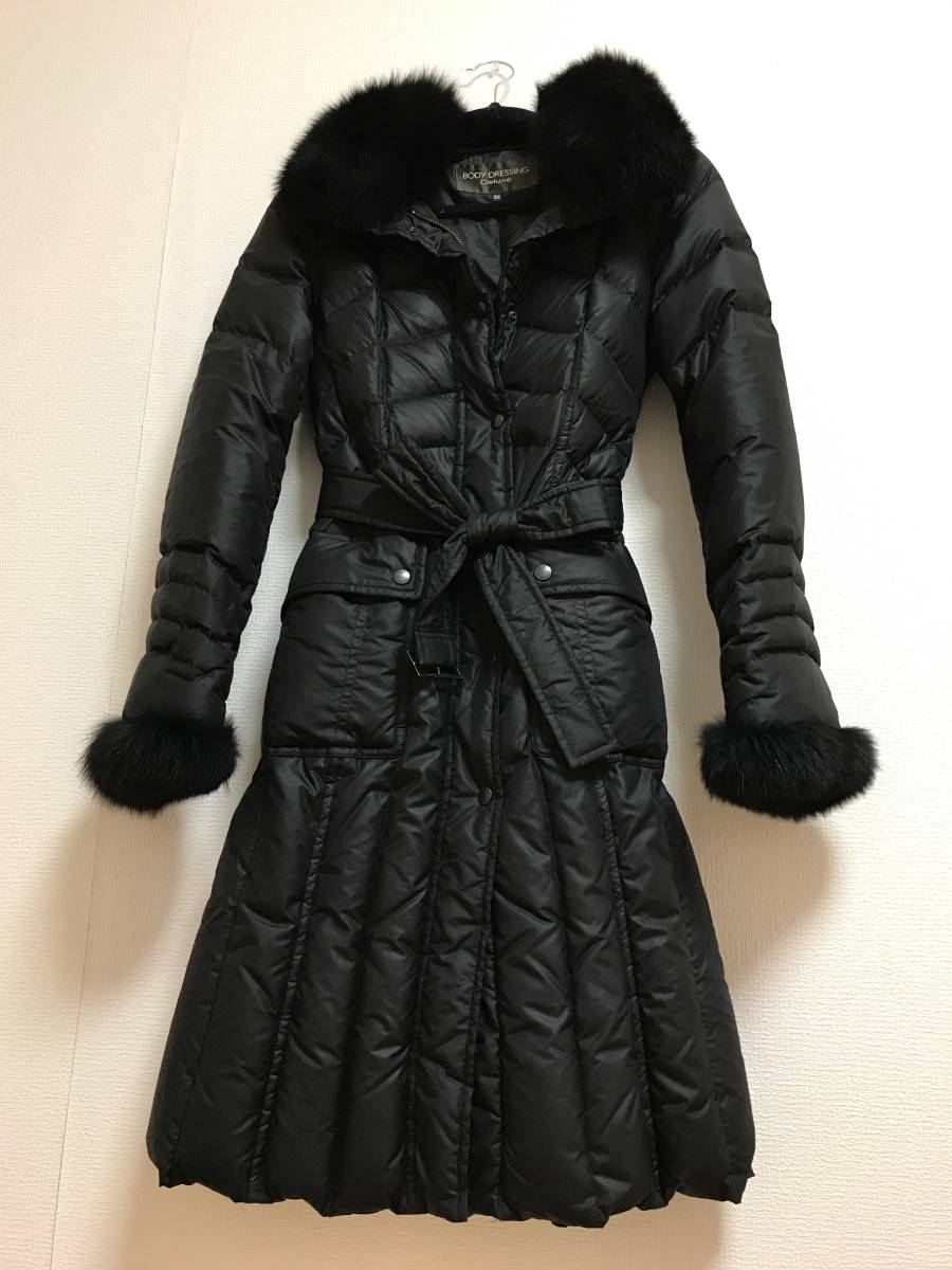 レディース BODY DRESSING Deluxe 黒ファーコート M ベルト付き