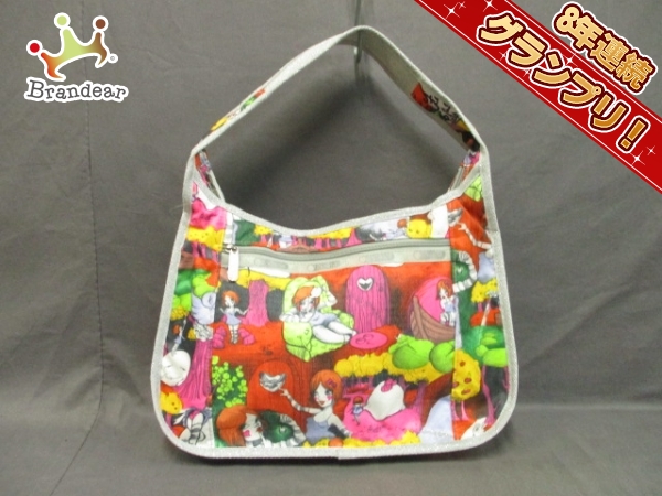 レスポートサック LESPORTSAC バッグ ショルダーバッグ レスポナイロン ライトグレー×レッド×マルチ ラメ 美品