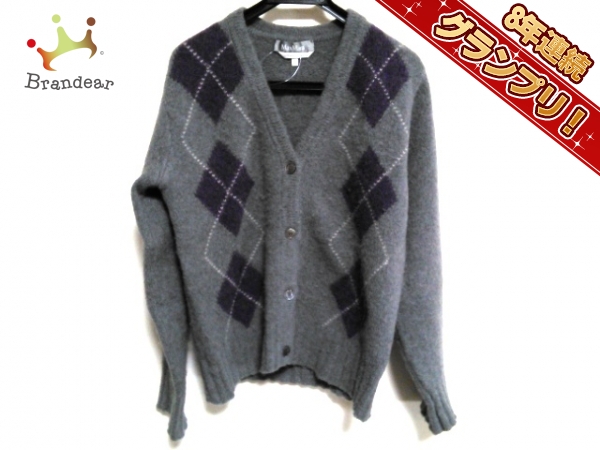 マックスマーラ Max Mara トップス カーディガン サイズL グレー×パープル レディース アーガイル 美品