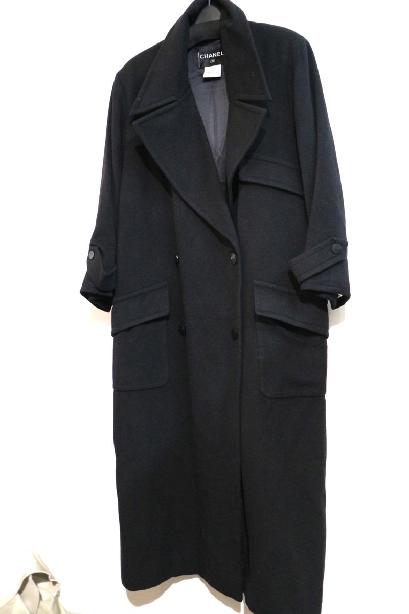 1円 1円 CHANEL シャネル 99A カシミヤ100% ダブルボタン 超ロングコート 38 ブラック 黒