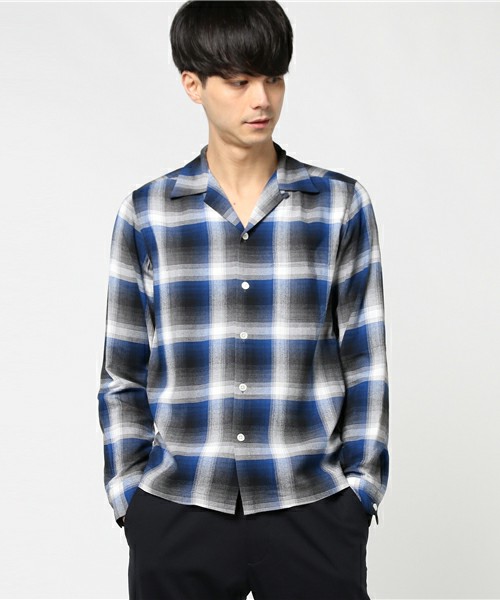 16-17AW 定2.5万 WACKOMARIA カリフォルニアオープンカラーシャツ レーヨンシャツ チェックシャツ ワコマリア 青