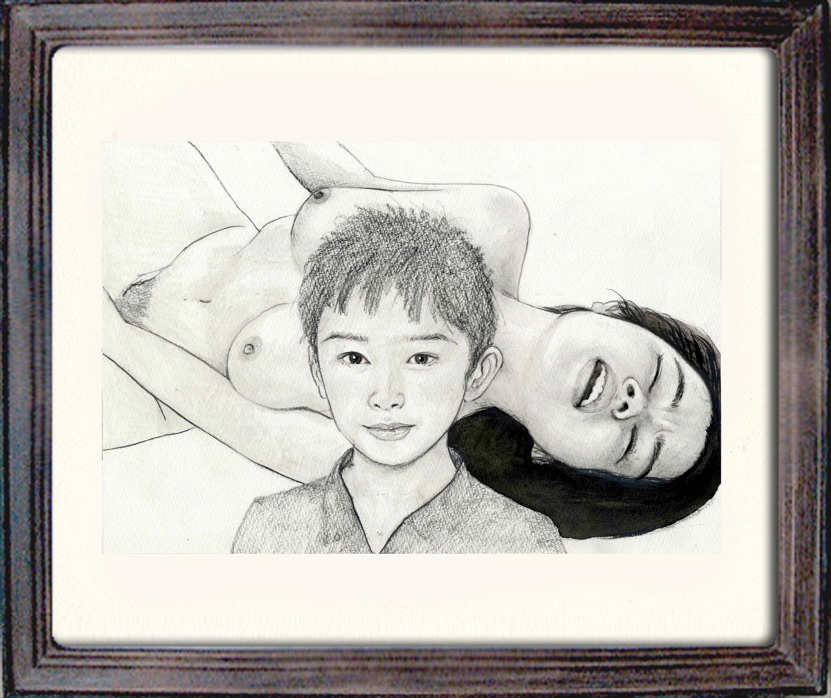 初出品貴重な原画出品！石川吾郎　東京スポーツ新聞挿絵原画、掲載誌、マット、版画付 美人画 紫禁城X21