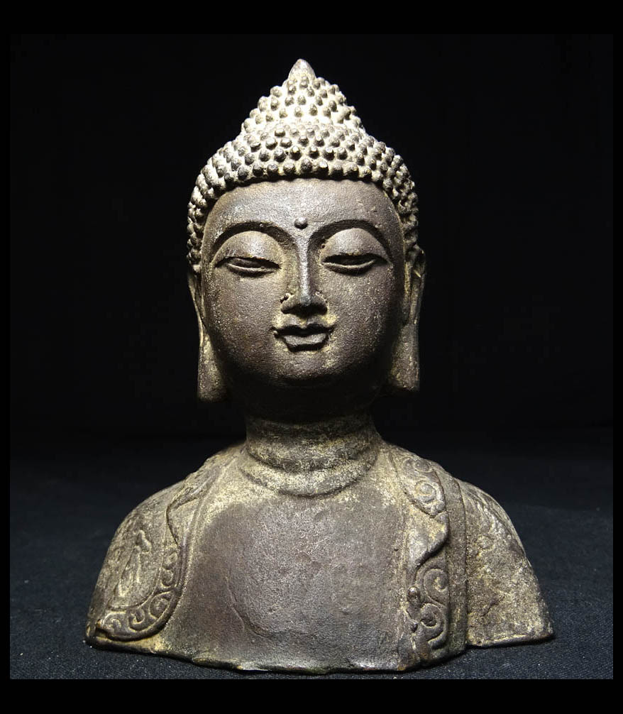 緑屋*南a■u 仏像 阿弥陀仏 チベット仏 仏頭 古銅製 時代物 古玩 高約12cm 重約317g 1125 01#80