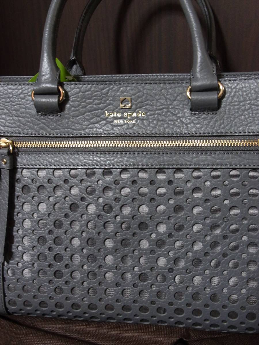 新品★Kate Spade New York 2way レザートート ハンドバッグdelaney perri lane bubbles グレー