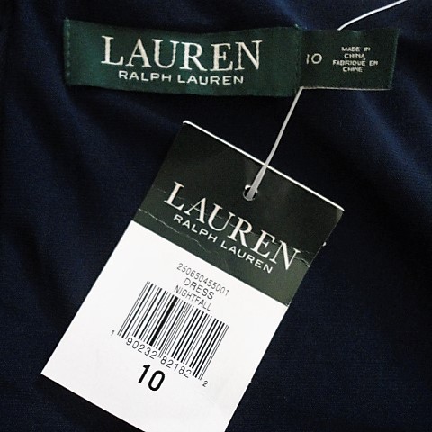 送料無料*新品タグ付【RalphLauren】ラルフローレン/ベルベットドレープカクテルドレス/ネイビーL