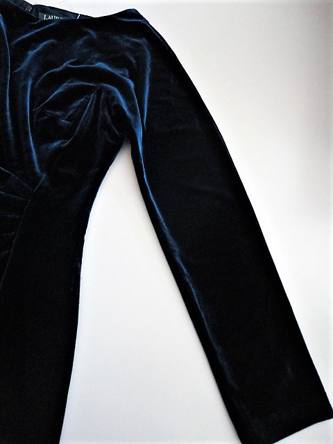 送料無料*新品タグ付【RalphLauren】ラルフローレン/ベルベットドレープカクテルドレス/ネイビーL