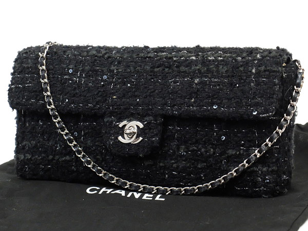 綺麗【CHANELシャネル】チョコバー★ツイード★チェーンショルダーバッグ★黒ブラック★ココマークターンロック★スパンコール★A15316