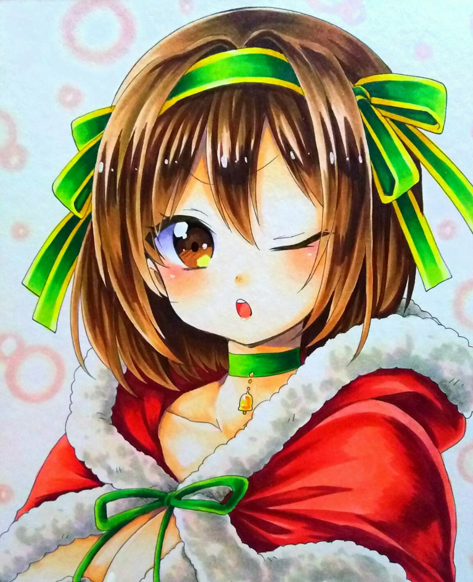 同人手描きイラスト☆涼宮ハルヒ☆クリスマス☆A4☆コピック☆メアリー