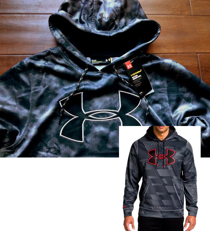 【既決USA】アンダーアーマー★UNDER ARMOUR@完売胸元&袖刺繍ロゴ入【Under Armour Men's Storm Caliber Hoodie / Black Camo】黒@M