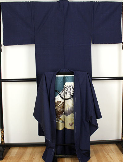 紳士用★紬アンサンブル★正絹★紺地　L寸　【未使用品】