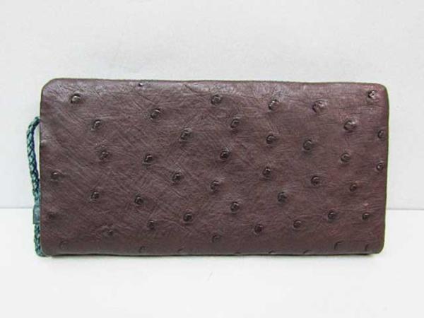 オーストリッチフルポイント ラウンドファスナー長財布 こげ茶色 新品 送料無料