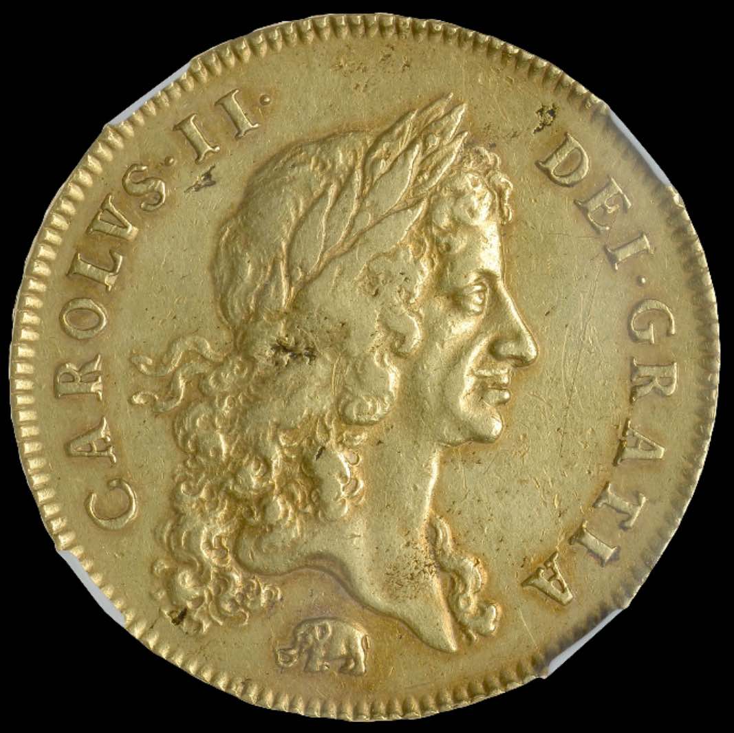 1668年 イギリス チャールズ2世 5ギニー金貨 NGC XF40