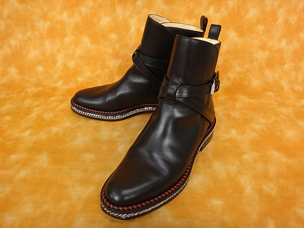 お得，最新作 120367 クリスチャンルブタン チェーントリミング レザーショートブーツ 39 黒ブラック レッドソール Christian Louboutin(男性用)｜売買されたオークション情報、yahooの商品情報をアーカイブ公開 - 男性用