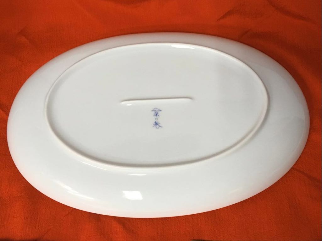未使用 1枚 深川製磁 水引草 楕円 盛皿 プレート FUKAGAWASEIJI 有田焼 窯元 宮内庁御用達 植物 磁器_3