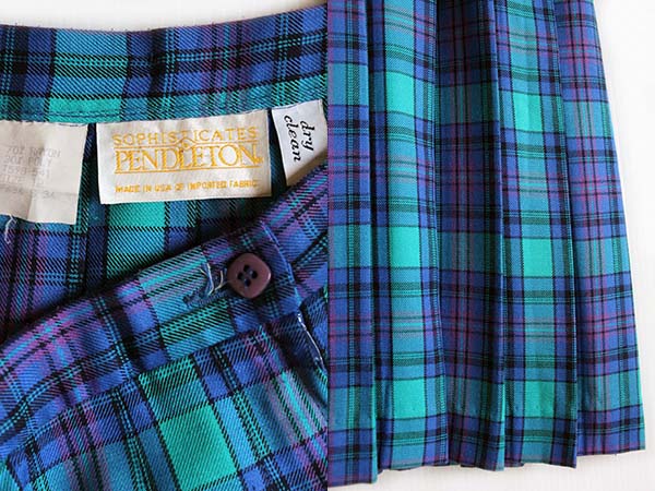 ★70s USA製 PENDLETONペンドルトン チェック レーヨン プリーツスカート 12★ビンテージ O