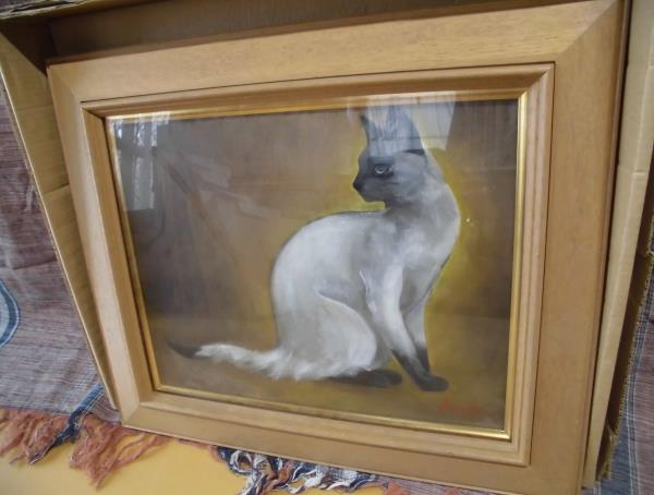 絵1373か-猫・油絵 約55cm×45cm