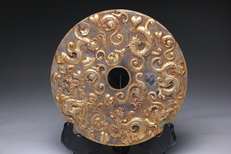 漢代收集 錯金 龍紋 玉璧 希少品 直徑20cm CY14N10A