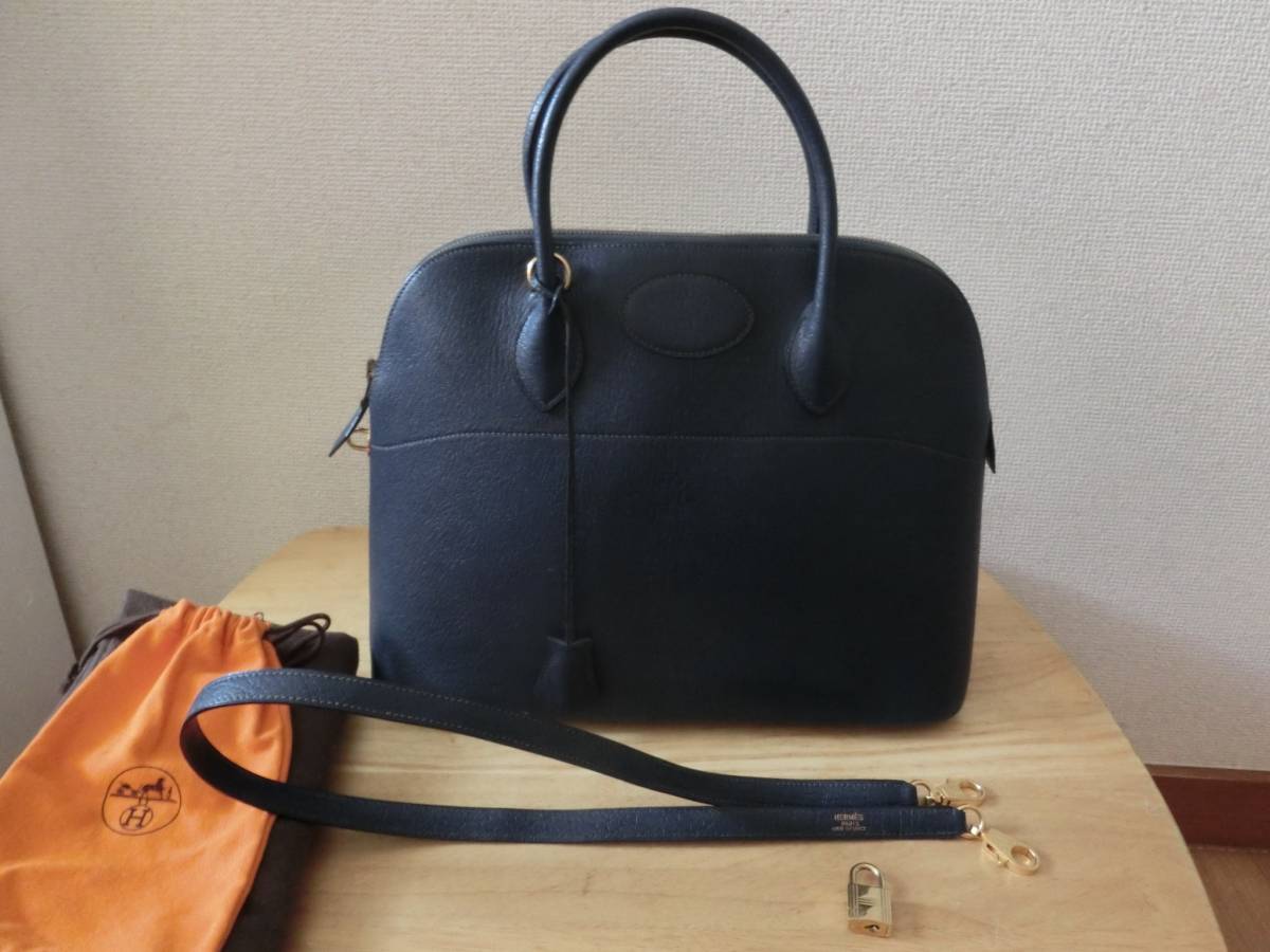 本物☆HERMES エルメス☆ボリード35☆アルデンヌ☆ネイビー☆□E刻印 