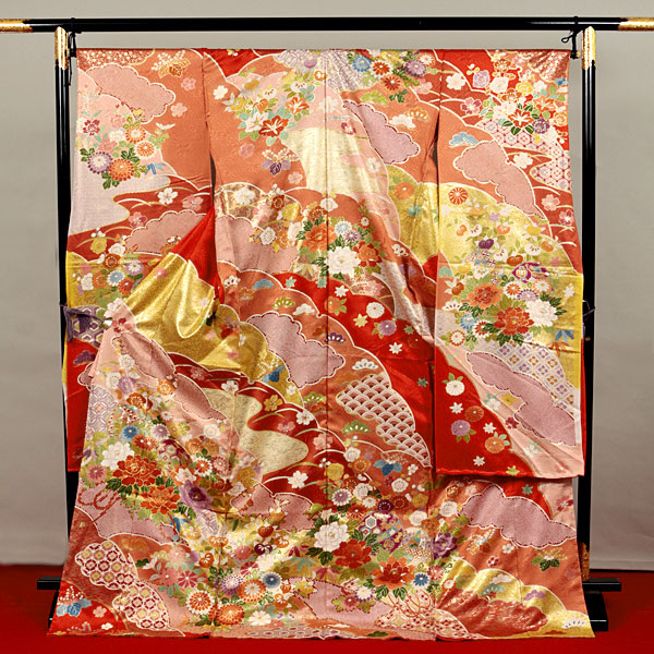 和遊館】EFB016 仕立付！豪華！紋綸子生地本加工高級お振袖 着物 L
