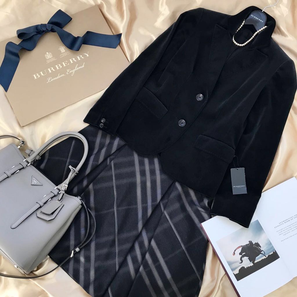 美品⭐︎BURBERRY LONDON 黒 コットン ノバチェック スカートスーツ バーバリーロンドン＊ノバチェック綿ツイードワンピース