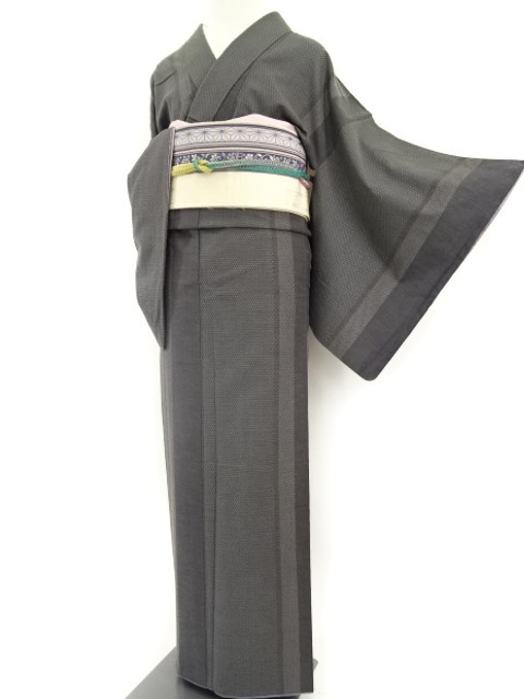 ゆめsaku 夏着物 紗紬 美品 正絹“モダンな縦縞”手縫い仕立て P-220