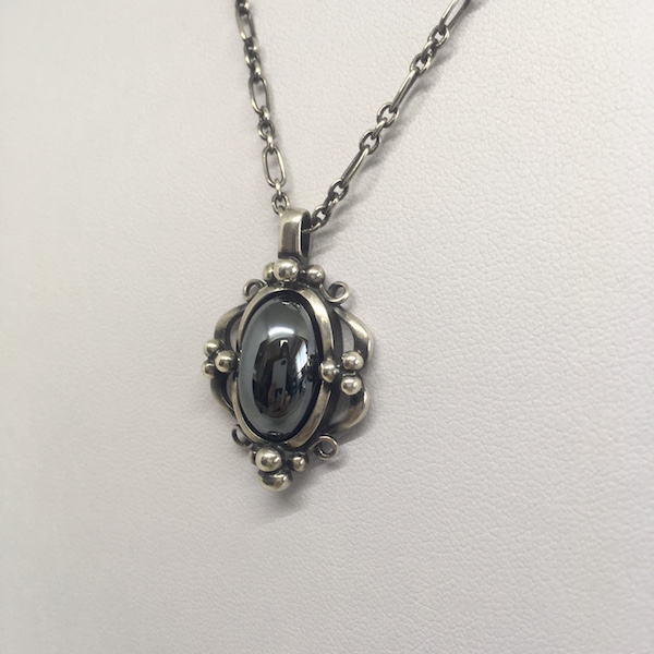 ★■ 中古 美品 GEORG JENSEN ジョージジェンセン 1989-2009 復刻版イヤーペンダント ヘマタイト シルバー925 ネックレス 自宅保管品