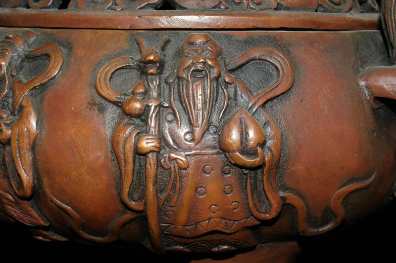 時代物 紫銅製 福祿寿三仙 三足香炉 薫香炉 年代物 在銘