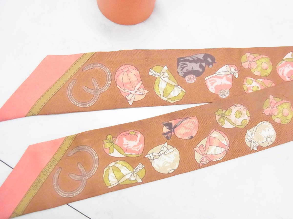 綺麗 エルメス HERMES ◇ シルク ツイリースカーフ 茶系 ツイリー 