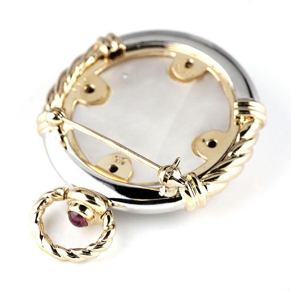 K18 1円~ K18/Pt シェル ブローチ 兼 ペンダントトップ D0.26ct K18 1円~ K18/Pt シェル ブローチ 兼 ペンダントトップ D0.26ct