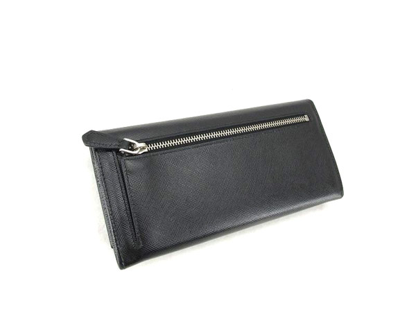 1円 美品 プラダ レザー 二つ折り 長財布 ブラック AV008