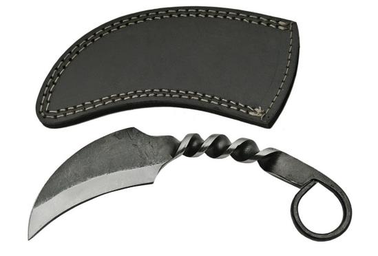 カランビットナイフ　シースナイフ　サバイバルナイフ　鍛造　ツイストハンドル　本革シース_1